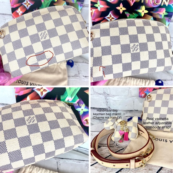 Louis Vuitton Damier Azur Cosmetic Pouch Crossbody Bag with leather strap - Picture 13 of 16